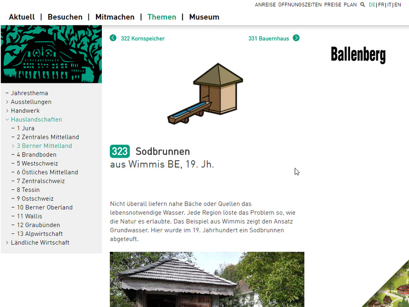 Schweizer Freilichtmuseum Ballenberg, Beispielbild der Website