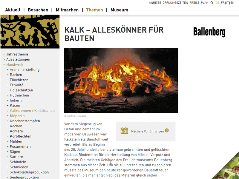 Schweizer Freilichtmuseum Ballenberg, Beispielbild der Website