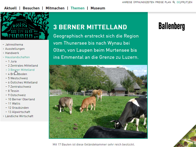 Schweizer Freilichtmuseum Ballenberg, Beispielbild der Website