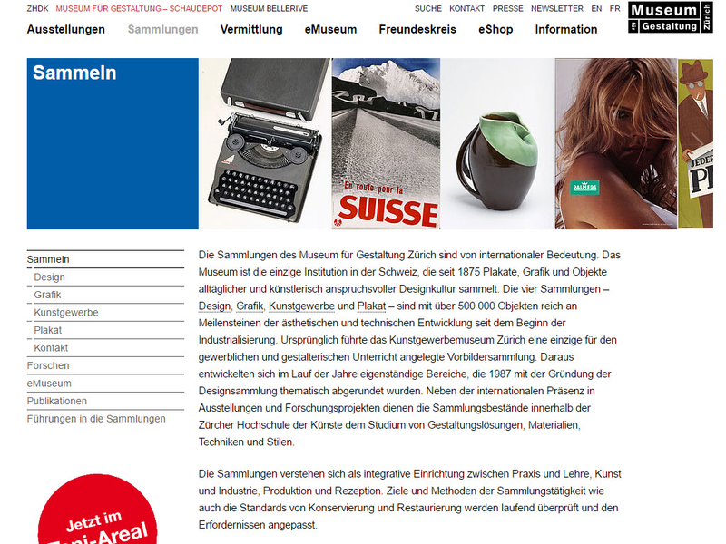 Museum für Gestaltung Websitebild